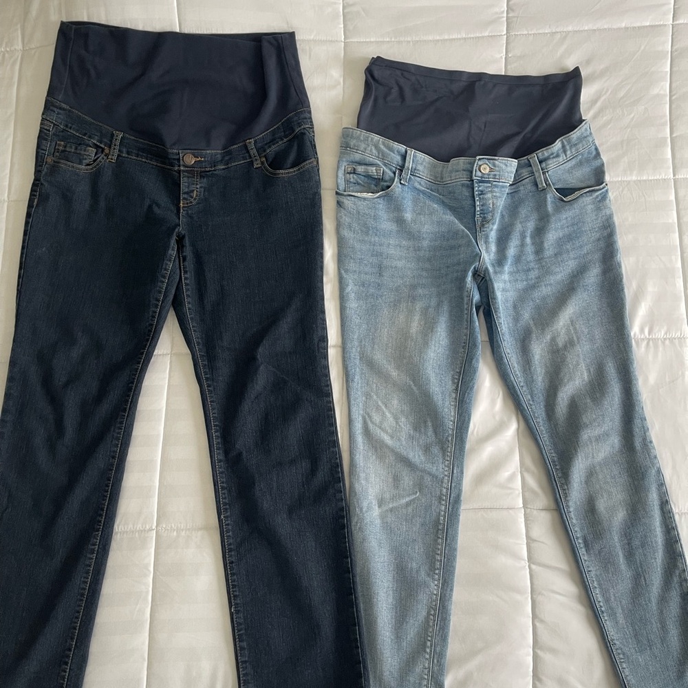 Bundle 2 Maternity Jeans Set - Thyme XL Dark Denim and Old Navy 16 Light Blue